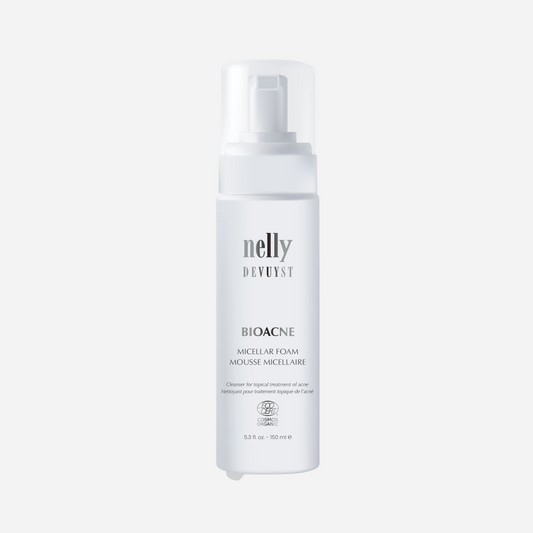 BioAcne Micellar Foam for acne-prone skin in an elegant bottle.