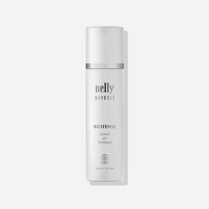 BioTense pH Balancing Toner in a sleek bottle, designed to restore skin's equilibrium and promote a radiant glow, surrounded by natural ingredients.