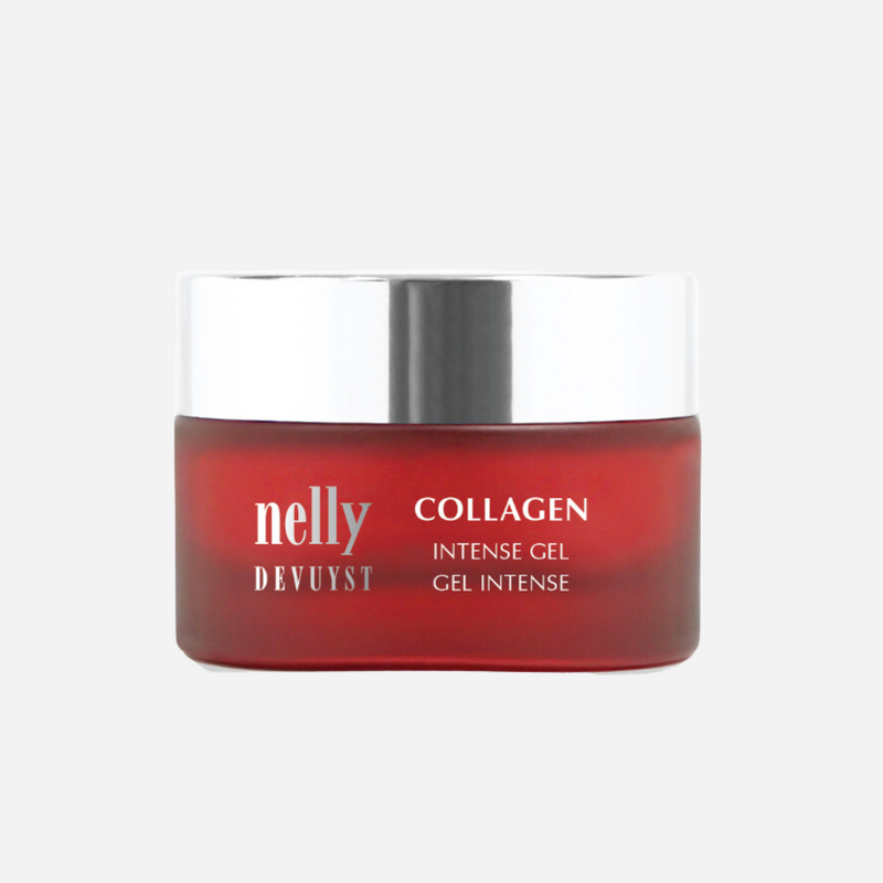 Collagen Intense Gel bottle featuring advanced anti-aging ingredients like hydrolyzed collagen peptides and plant exosomes for enhanced skin firmness and plumpness, set against a clean, luxurious background.