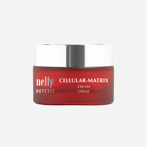 Cellular Matrix Cream in an elegant jar, designed for dry and mature skin, showcasing its rich anti-aging formulation against a calming backdrop.