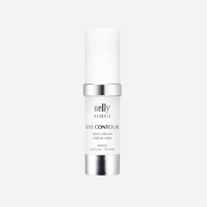 Nelly De Vuyst Anti-Aging Eye Contour DNA Cream, shown in an elegant container on a clean surface, emphasizing premium eye care for reducing fine lines and promoting hydration.